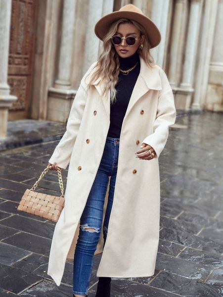 

double breasted drop shoulder overcoat d4ce#, Black