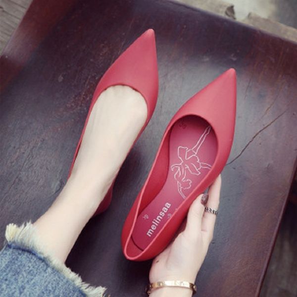 

women's shoes pointed toe flat female autumn jelly 2020 ladies slip on office career shallow woman comfort red lj200820, Black