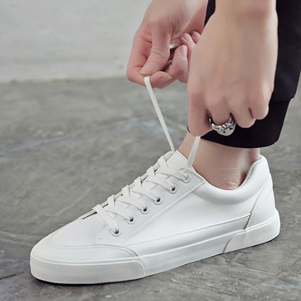 

fashion vulcanized men 2020 canvas leather boys sport black white shoes man comfortable sneakers