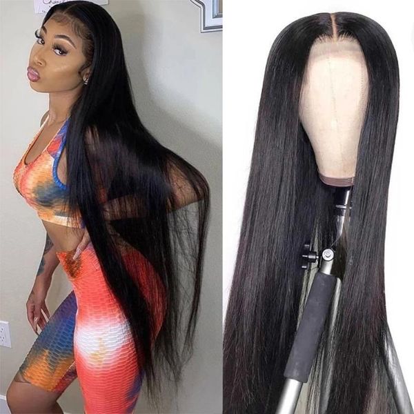 

lace wigs 34 30 inch bone straight front wig short 4x4 closure brazilian long t part for black women, Black;brown