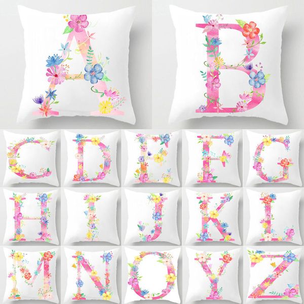 

flower letter alphabet decorative cushion cover pillow pillowcase polyester 45*45 throw pillows home decor pillowcover 40842