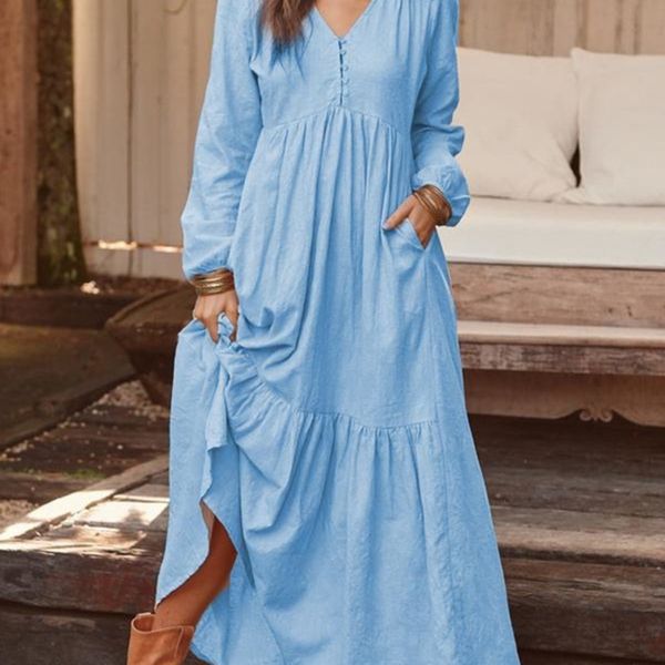 

quz3z 2019 aj970 and winter women's button cotton linen dress sleeve large casual skirtbutton long skirtswing long dress multicolor aut, Black;gray
