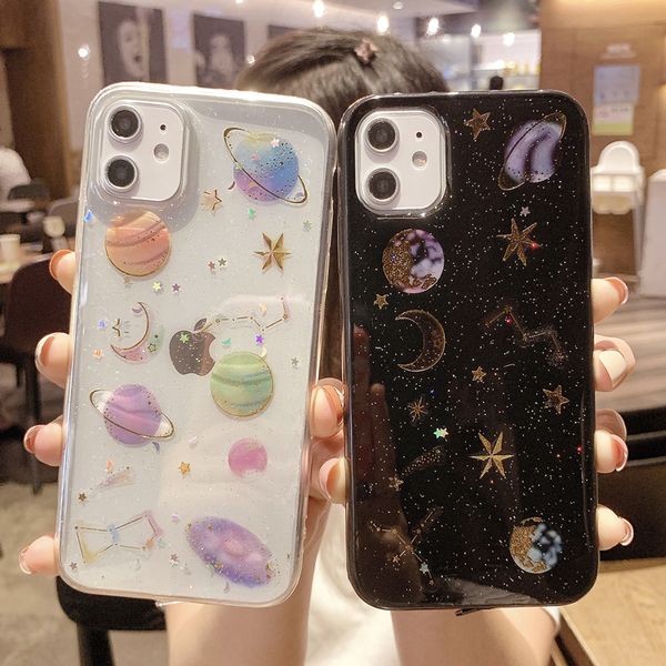 

glitter bling stars moon phone case for iphone 11 11pro max xr xs max 7 8 6s plus x planet soft tpu cover