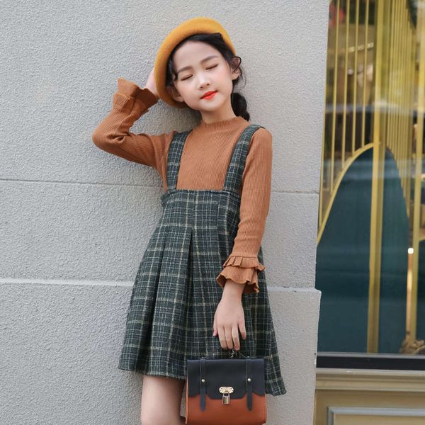 

2020 drs new korean clothing autumn girls' middle and large children's woollen vt skirt suit fashion, Red;yellow