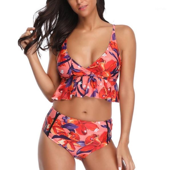 

bikinis set 2021 high waist bikini brazilian floral swimwear female ruffles swimsuit halter summer maillot de bain beach wear1