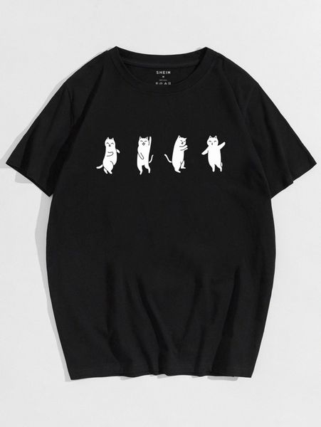 

men cat print tee x8bx#, White;black