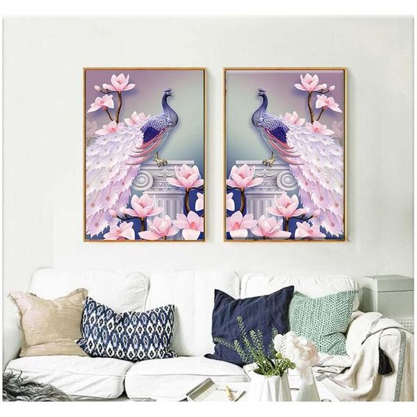 

wholesale 1 pcs 5d diy magnolia peacock diamond painting cross stitch embroidery mosaic picture home decor
