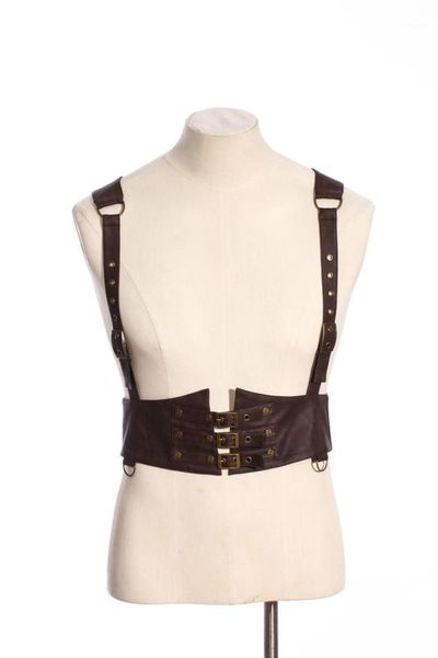 

coffee punk men fashion vest shoulder belt back cross binding personality party men's clothing vest unique vests1, Black;white