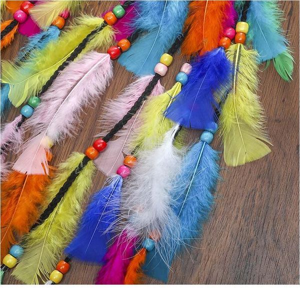 

haimeikang women's hair with hand-woven style bohemian hair colorful feather headband clothing accessories haimeikang qylfjj