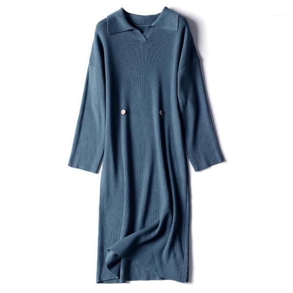 

autumn winter thick straight sweater dress chic turndown collar knit dress women long female chic sweater elegant1, White;black