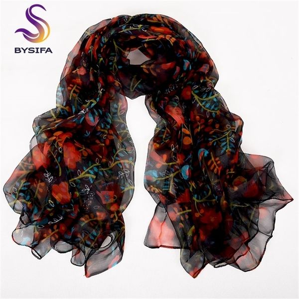 

bysifa] ladies red black silk scarf shawl new floral design spring fall long 170*105cm elegant thin neck scarves y201007, Blue;gray