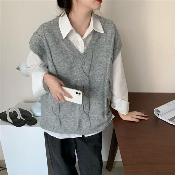 

autumn winter 2020 new women's sweater korean version loose v-neck sleeveless sweater vest, Black;white
