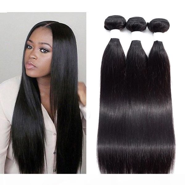 

8a brazilian peruvian straight virgin hair 3 or 4 bundles 100% unprocessed malaysian indian straight human hair weave bundles natural color, Black
