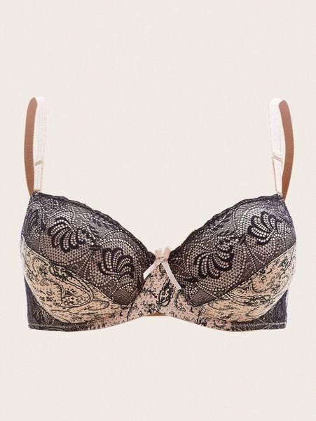 

plus contrast lace underwire bra u8vn#, Black;white