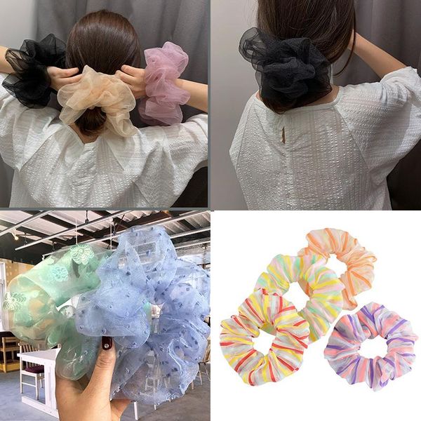 

2020 new fashion women girls headwear hair accessories hair bands elastic trendy print large size organza scrunchie gift