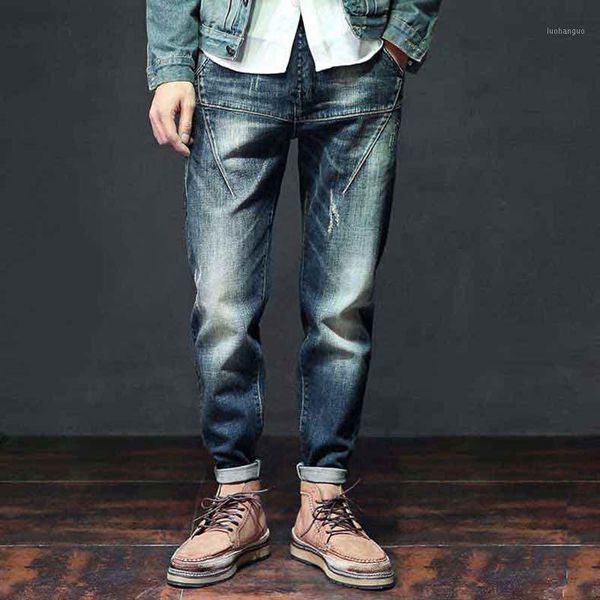 

fashion harem jeans men casual denim pants elastic waist hip hop trousers plus size stretched joggers pants man clothing1, Blue