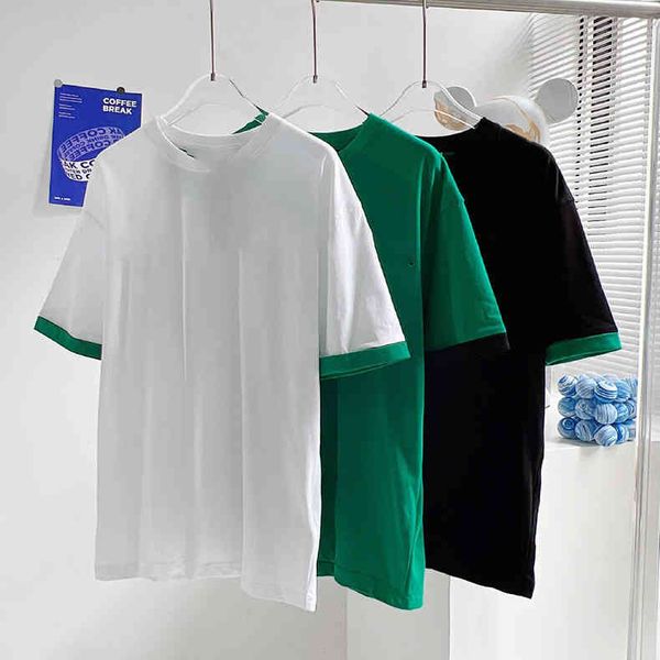 

b triangle cotton green short sleeve t-shirt versatile fashion commuter trend 021907 clothing sale, White