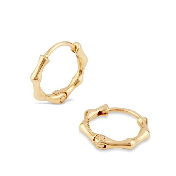 

hoop & huggie mini small bamboo earring 100% 925 sterling silver minimal jewelry, Golden;silver