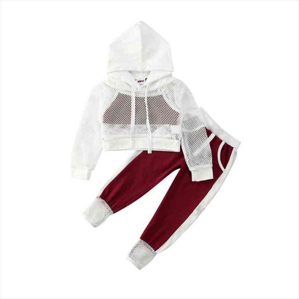 

3pcs toddler kids baby girls clothes mesh hooded vest pants outfits tracksuit, White