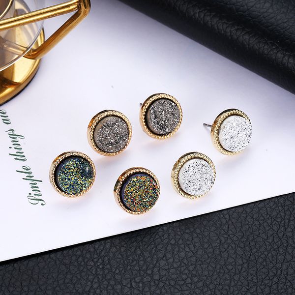 Hot 9 colori semplici orecchini a bottone in pietra Druzy per donna orecchini in oro resina rotonda gioielli moda donna sfusi