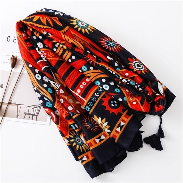 

autumn winter fashion african ethnic floral tassel viscose shawl scarf from indian women print warm hijab and wraps muslim sjaal y201007, Blue;gray