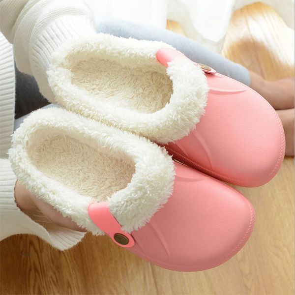 

women and men crocus clogs with fur winter shoes for women soft plush slippers fleece lining home floor warm slipper fur shoes x1020, Black