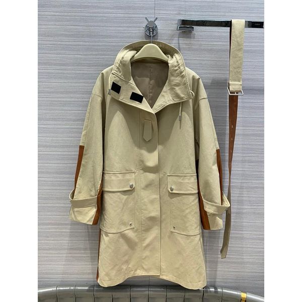 

9.26 high end quality 2020 new temperament fashion sheepskin patchwork contrast color stand collar trench coat, Tan;black