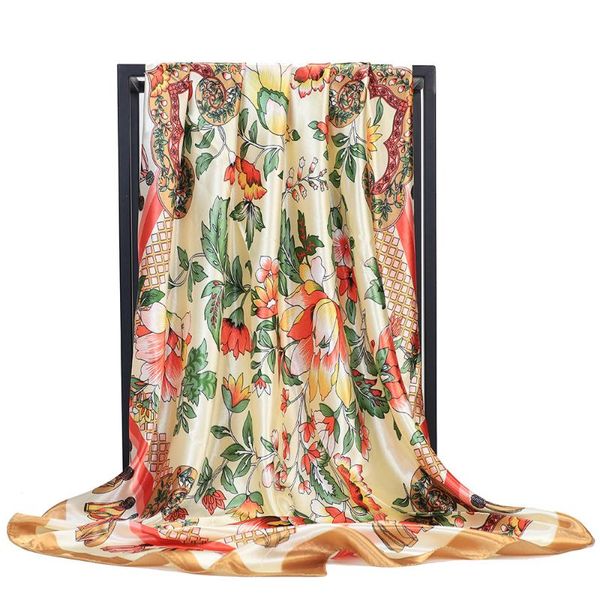 

scarves fashion hair scarf for women floral print silk satin hijab scarfs 90cm square headscarf neckerchief ladies fj405, Blue;gray