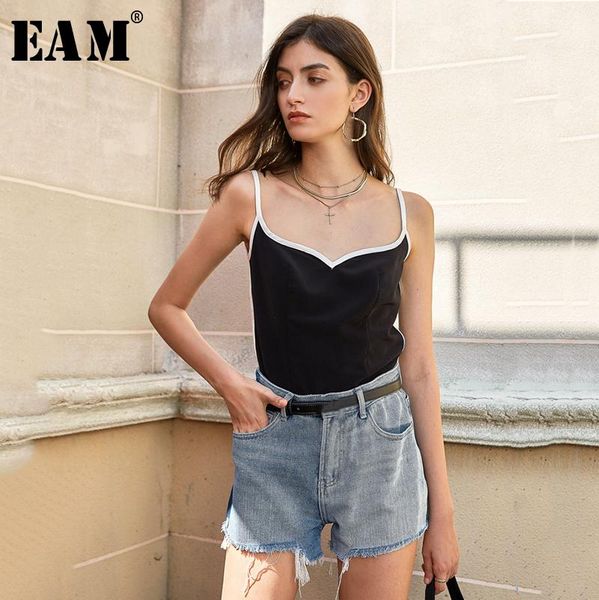 

eam] women black brief thin contrast color tank new v-collar sleeveless personality fashion tide spring summer 2020 1w846, White