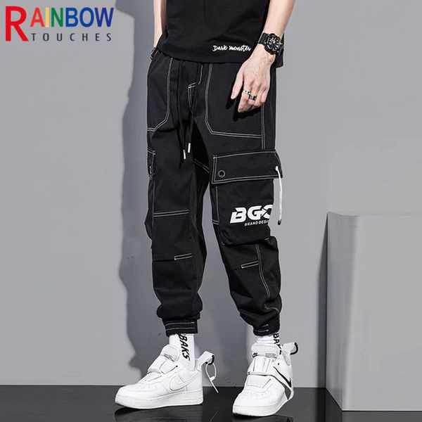 

rainbowtouches man cargo pants breathable trousers mens fashion overalls men comfortable pure color superior quality pant, Black