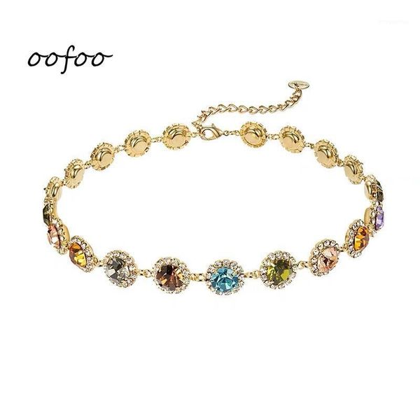 

new rhinestone jewelry necklace luxury multicolored gemstone crystal atmosphere jewelry choker clavicle chain for women's gifts1, Golden;silver