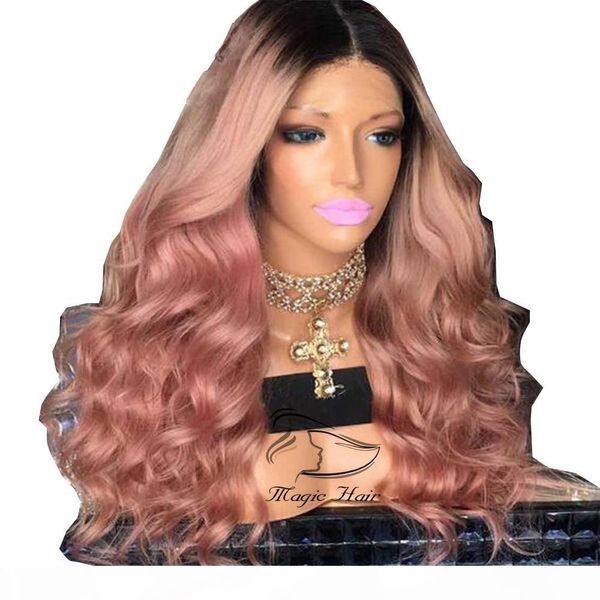 

pre plucked ombre lace wig with baby hair for women 150% 180% 250% density black roots pink remy lace front human hair wigs