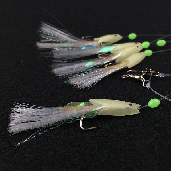 

5pcs/set carbon steel mackerel feathers bass cod lure sea fishing luminous fishing hook treble bait fishing wire sqcxzt