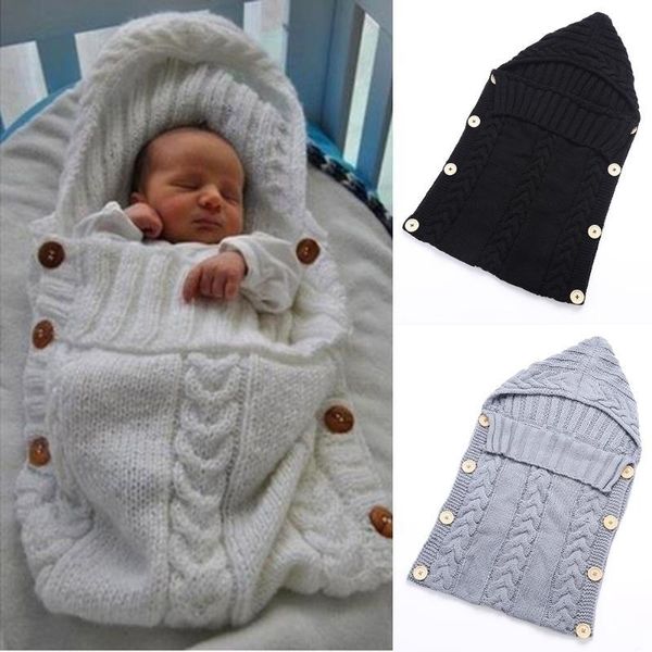 

baby infant swaddle wrap warm wool blends crochet knitted hoodie soft swaddling wrap blanket sleeping bag for 7 colors y200109