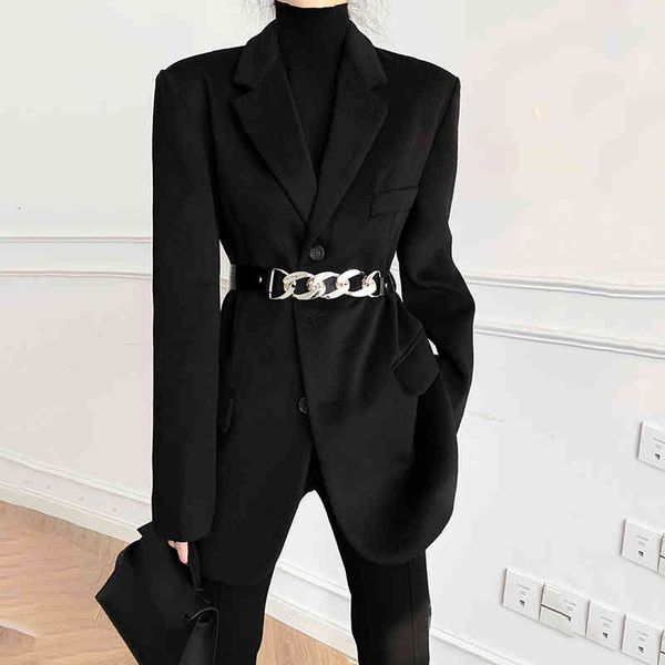 

women's suits & blazers [eam] loose fit black brief big size elegant woolen coat parkas long sleeve women fashion autumn winter 2022 1d, White;black