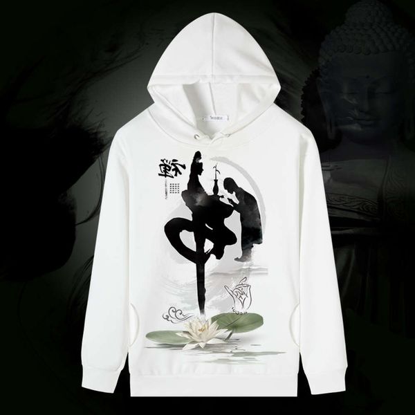 

buddhist culture hooded sweater autumn and winter new clothing trend brand loose plush thickened men's wear, Black