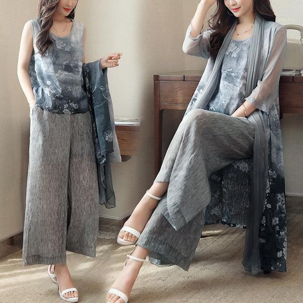 

chiffon pant suits for mother of the bride women party wedding guest formal summer vintage elegant 3 piece set pantsuit outfit1, White