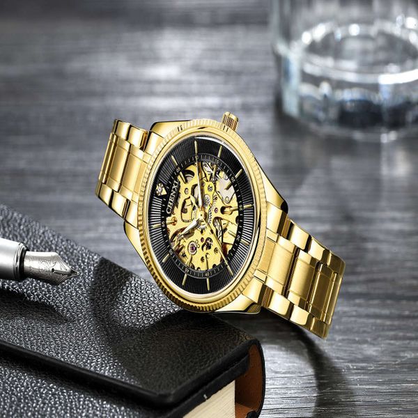 

watch chenxi business man mechanical watch 8804b flywheel hollow mechanical watch 521e, Slivery;brown