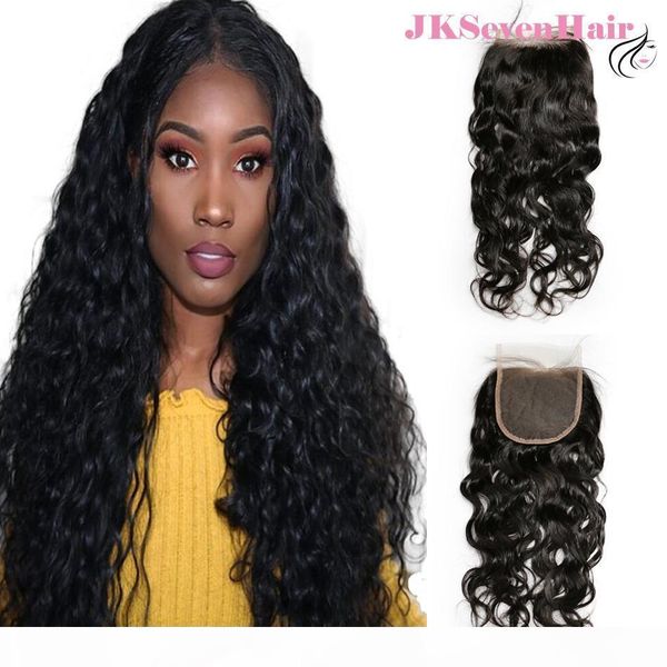 

water wave brazilian peruvian virgin hair lace closure 10a malaysian indian human hair closure with thick bottom, Black