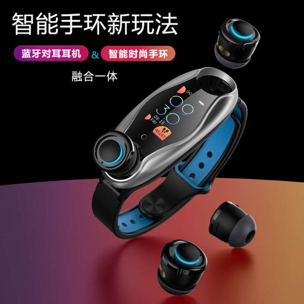 

t90 smart dual headset two in one exercise bluetooth call bracelet heart rate blood