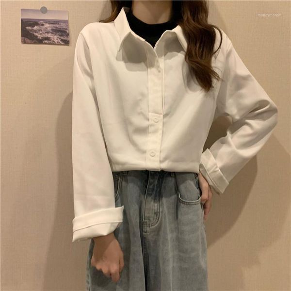 

women's blouses & shirts [ewq] 2021 spring women fashion office lady blouse single breasted patchwork black collar long-sleeved chic lo, White