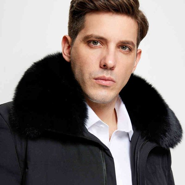 

fox fur new medium and long windproof and warm big lapel down jacket men's, Black