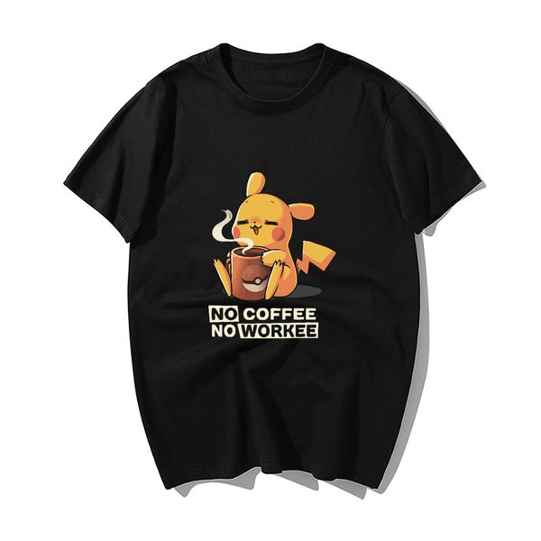 

funny no coffee no workee japanese anime cartoon tshirt summer casual shortsleeve harajuku streetwear hooded sweatshirt hoodie men t shirt