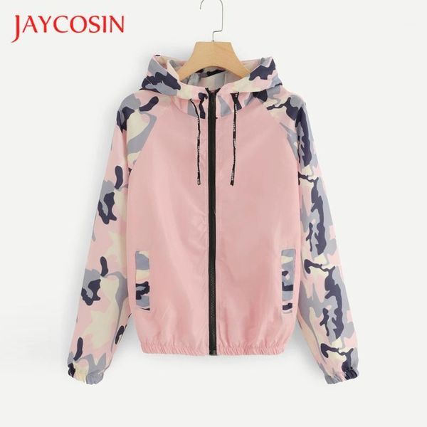 

jaycosin windbreaker womens jacket autumn plus size causal zipper hooded floral loose basic jacket coat womens windbreaker 823#21, Black;brown