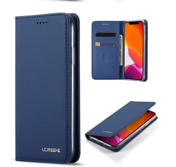 Lc.imeeke Magnetic PU кожаный кошелек Case Flip Cover для iPhone 14 13 12 x 7 8 с карточным слотом samsung huawei 4 цвета опционально новая ретро -классика