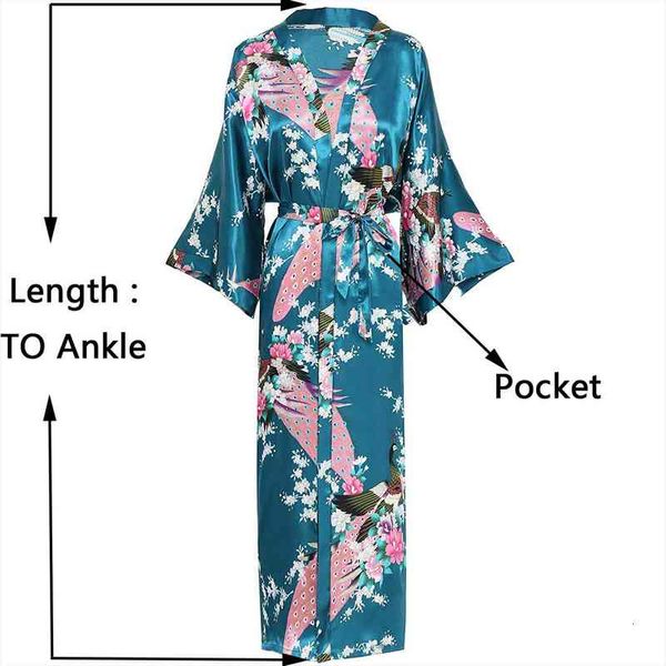 

classic chinese female evening robes print peacock nightwear kimono robe bath gowns satin long robe plus size home dress, Black;red