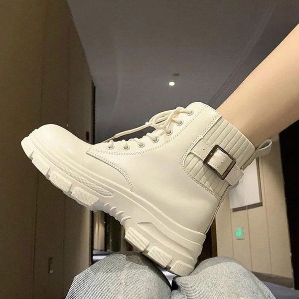 

women's knitted boots 2020 autumn new fashion british style wild strap with thick-soled stitching short boots #pn1b, Black