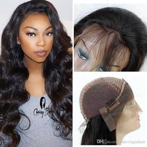 

pre plucked body wave lace front wigs with baby hair unprocessed brazilian peruvian malaysian virgin human hair weave wigs natural hairline, Black