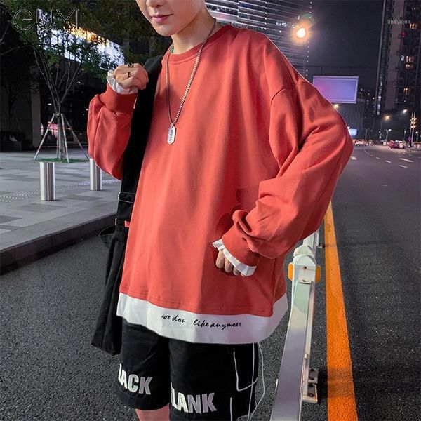 

guyi letter fake two piece casual red hoodies & sweatshirts for men autumn long sleeve pullover loose fashion black hip hop 1