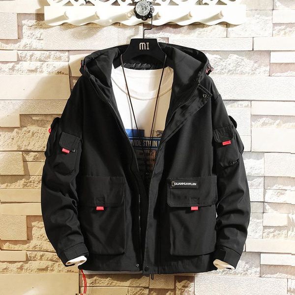

men's jackets black hooded jacket men loose outerwear blue hip hop mens coat streetwear simple chaqueta hombre men's clothing cc50, Black;brown